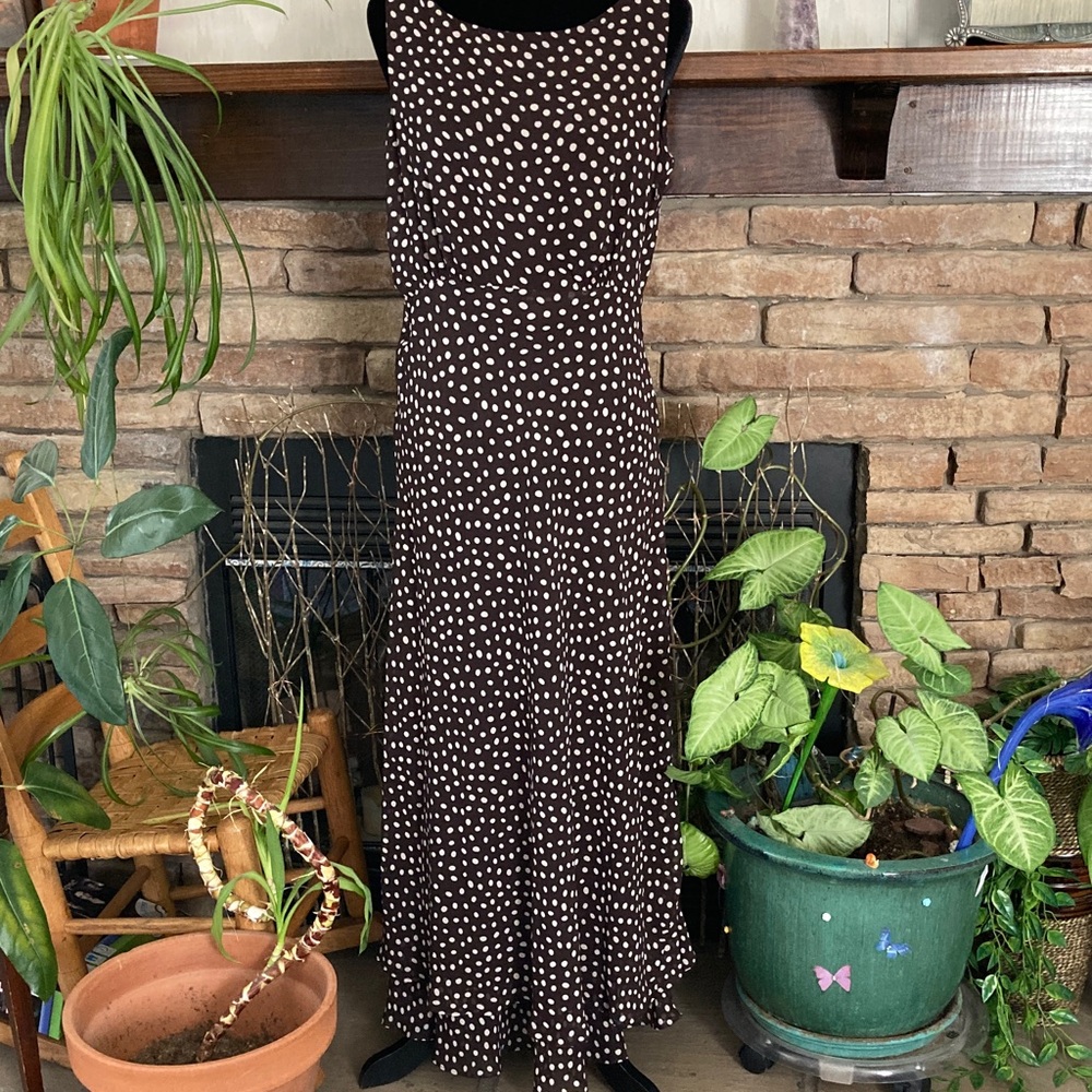 Chic Brown and Cream Polka Dot Maxi Dress
